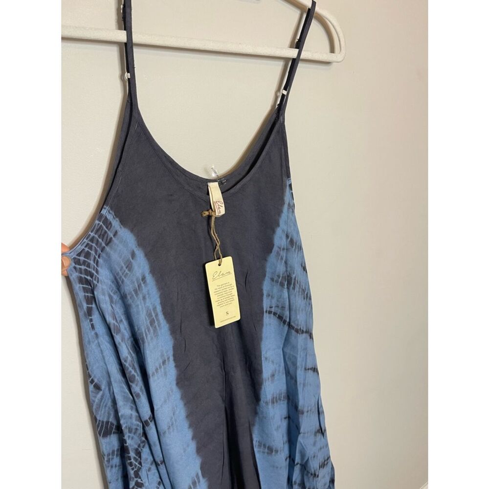 Elan Tie Dye Maxi Dress Handkerchief Hem Boho Draped Adjustable Straps NWT - Picture 7 of 8